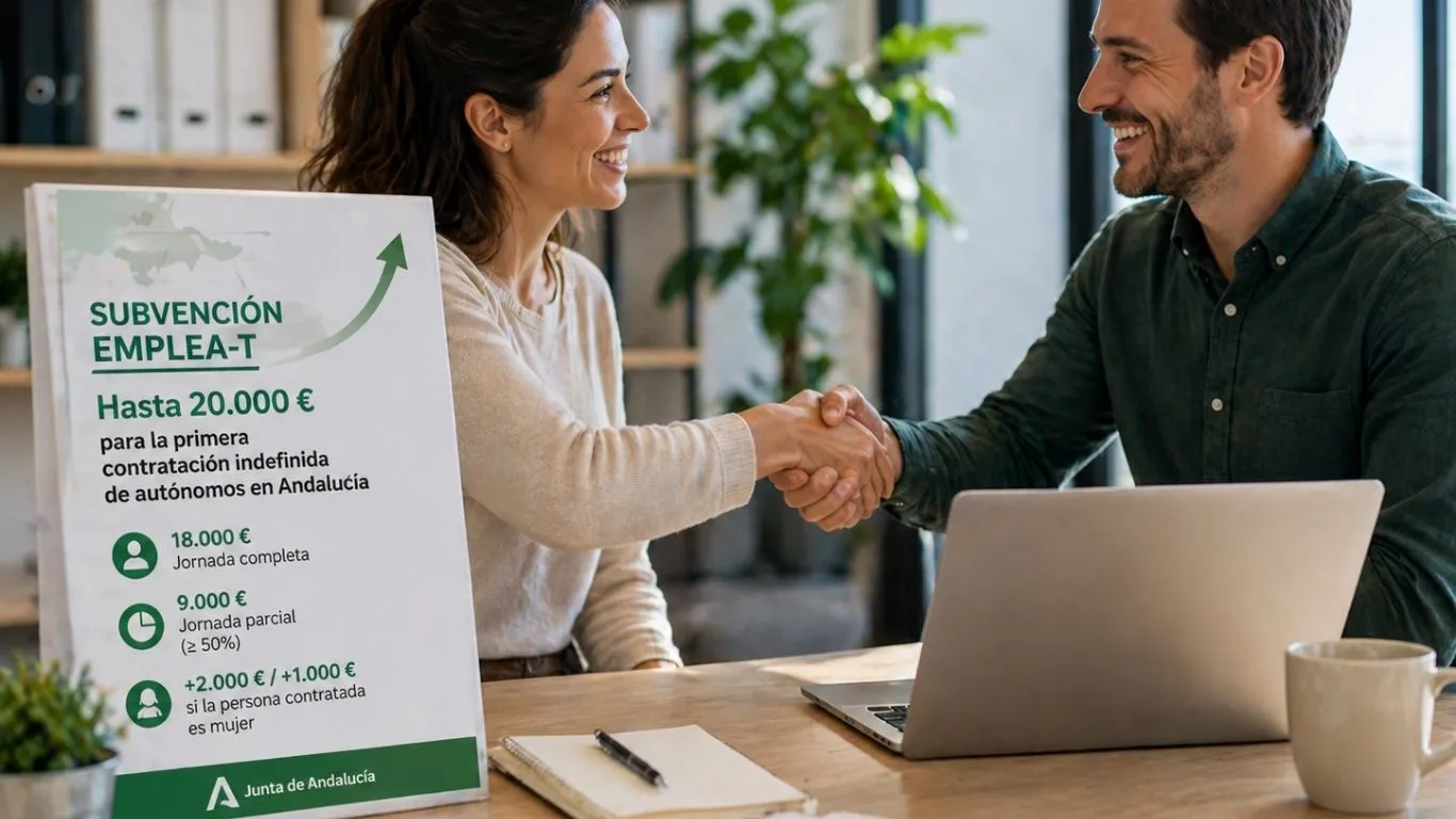 La Junta de Andalucía ofrece hasta 20.000 euros en 2026 para la primera contratación indefinida de autónomos con plazo hasta el 30 de junio